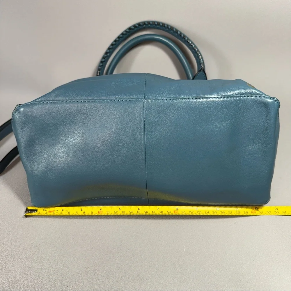 Elliot Lucca Teal Blue Leather Crossbody Satchel with Top Handle